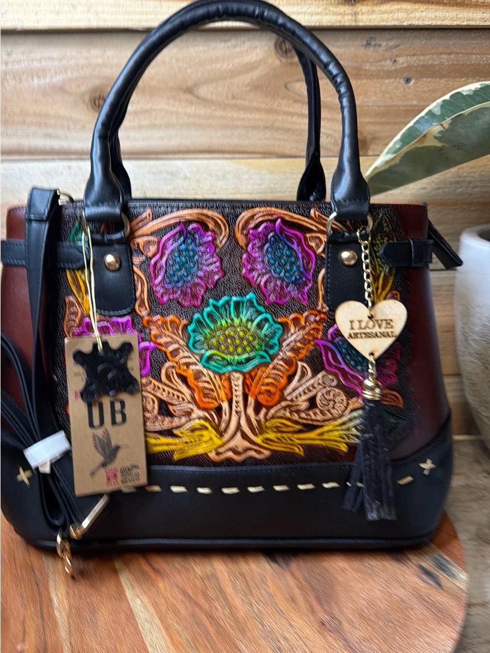 Embroidered Floral Satchel Handbag - Multicolor
